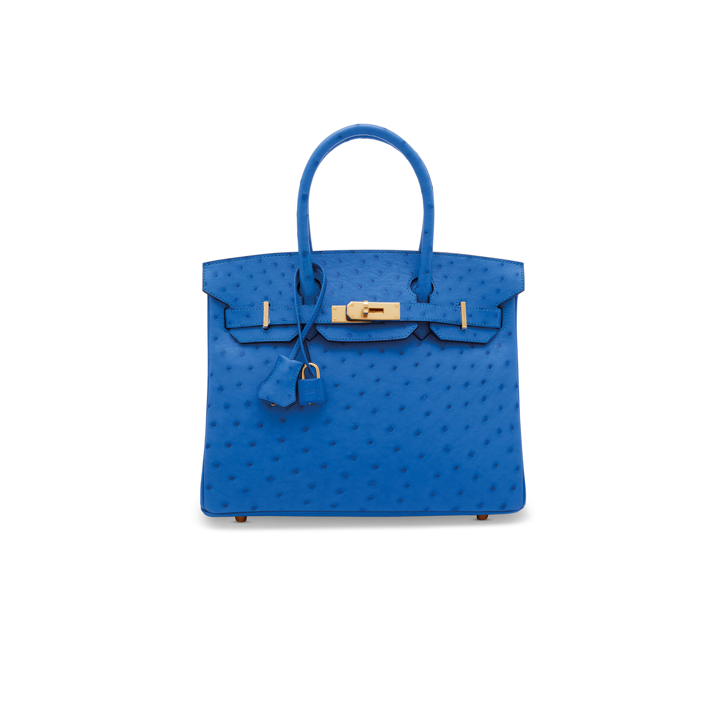 H**mes master birkin 30 ostrich leather electric blue gold buckle h041933ck82 (30*22*16cm)